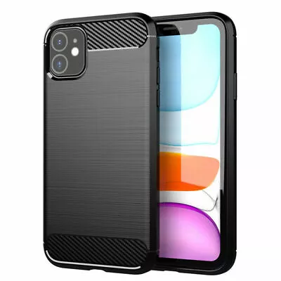 For APPLE IPHONE 11 61  CARBON FIBRE CASE SHOCKPROOF SLIM HEAVY DUTY BLACK • $10.59