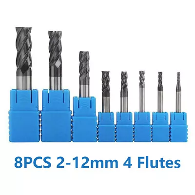 8PCS Carbide End Mill Set Tungsten Steel Milling Cutter Tool 2-12mm 4 Flutes Kit • $50.99