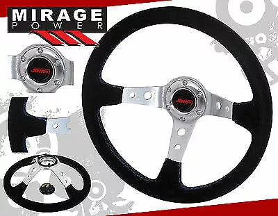 350mm Suede Black Leather Chrome Center Blue Stitching Steering Wheel Jdm Sport • $49.99