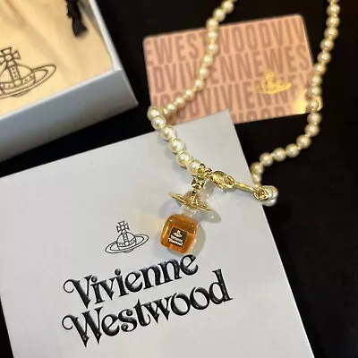 Vivienne Westwood Perfume Pendant Pearl Necklace Chocker Gold Tone With Box • $97
