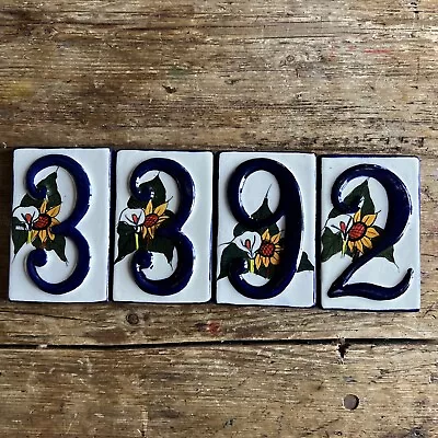 4 Mexican BLUE House Numbers Tiles 2 3 3 9 3239 2339 9322 3932 3329 3392 • $24.95