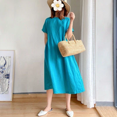 $0.99 • Buy Cotton Loose And Thin Dress Women's Summer 2020 New Large Size Medium Length