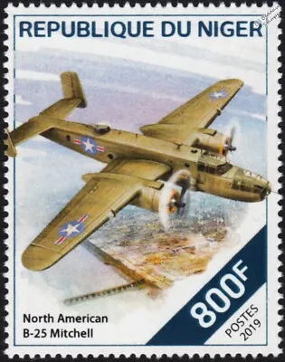 WWII USAAF North American B-25 MITCHELL Medium Bomber Aircraft Stamp/2019 Niger • £2.49