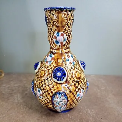 Antique Alhambrian Victorian English Majolica Decorative Vase 15.5cm Tall • £8.95
