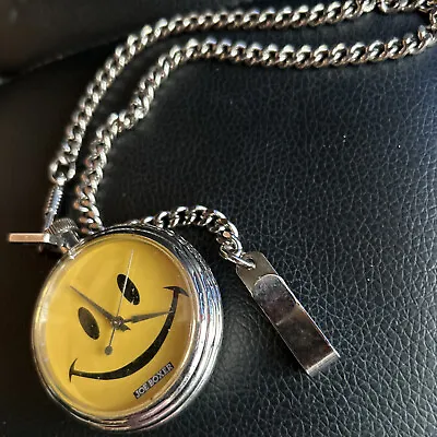 Joe Boxer Smiley Face Quartz Pocket Watch Stainless Steel With Chain/Fob • $65.75