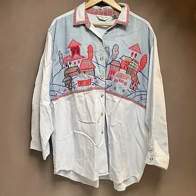 Vintage Victoria Jones Embroidered Chambray 24W Button Front Shirt • $17