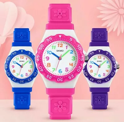 Skmei Kids Girls Children First Watch Easy Tell Time Analogue Learning Pink UK • £9.99