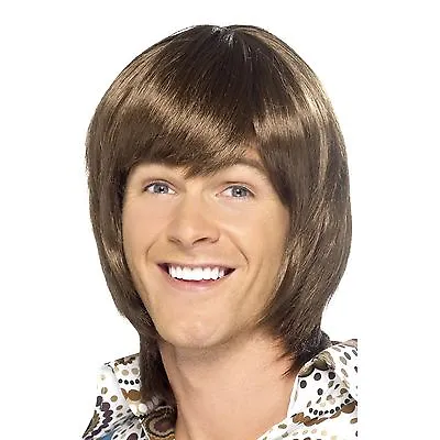 Mens 1970's Heartthrob Brown Disco Retro Wig Fancy Dress Groovy Boogie Night  • £14.88