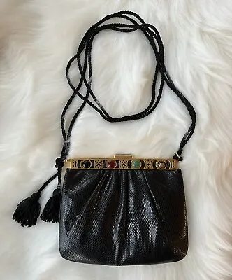 Judith Leiber Black Snakeskin Natural Gem Gemstones Evening Handbag RARE Vintage • $145