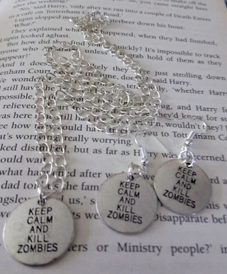 Handmade Necklace And Earrings Set Keep Calm And Kill Zombies Walking Dead • £8
