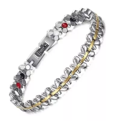 Ladies St. Steel Magnetic Bracelet Heart Bangle Arthritis Relief + Resizing Tool • £14.85