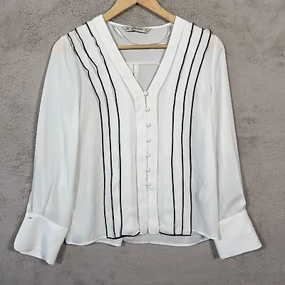 $12.50 • Buy Zara Blouse Womens XS White Black Striped V-neck Sheer