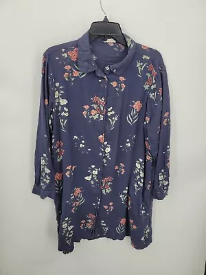 Fat Face Shirt Dress Womens 14 Blue Floral Long Sleeve Button Up Boho Romantic • £25.88