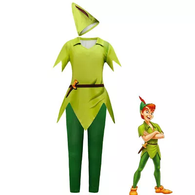 Kid Cartoon Peter Pan Cosplay Costume Fairy Tale Elf Party Outfit Fancy Dress • $27.09