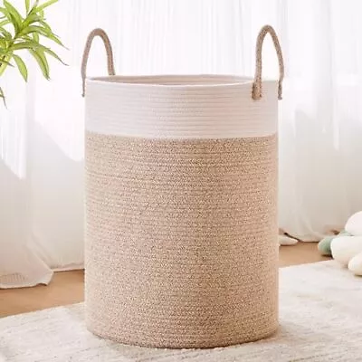 Woven Laundry Hamper Basket 15Dx20H Inches Tall Woven Rope Storage Basket For... • $34.96