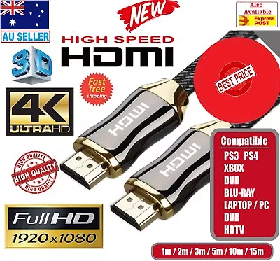 Premium HDMI Cable V2.0 B 4K 3D Ultra HD Audio Gold Plated High Speed Cord Sell • $17.99