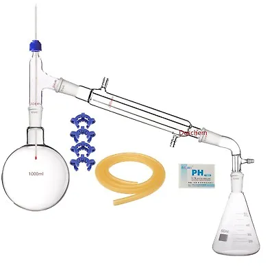 $69.99 • Buy 1000ml 24/40 Glass Distillation Apparatus 500ml Erlenmeyer Flask Lab Vacuum Kit