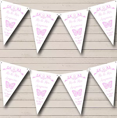 £4.99 • Buy Butterfly  Baby Pink Personalised Wedding Anniversary Party Bunting Banner