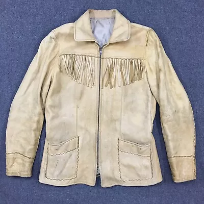 Vintage Womens Leather Fringe Jacket Full Zip Western Style Small Medium • $89.99