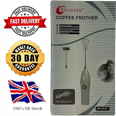 Electric Milk Frother Coffee Whisk Handheld Frappe Chocolate Mixer Rechargeable • £7.99