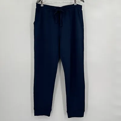 Quince Womens Navy Blue SuperSoft Fleece Pants Joggers Sweatpants L Tencel Modal • $29.95