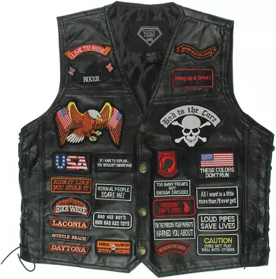 Genuine Buffalo Leather Biker Vest With 42 Patches - XL • $66.99