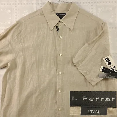 J Ferrar Mens Short Sleeve Button Up Shirt Large Tall LT Linen New Tags NWT #G56 • $20