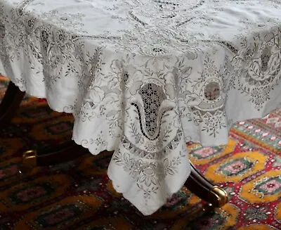 VTG Madeira Dense Embroidery & Cutwork  Linen Tablecloth 94x64  W/11 Napkins • $495