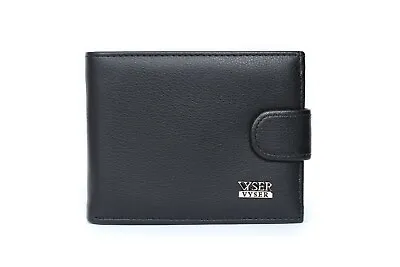 Black RFID BLOCKING Mens Real Leather Wallet Coin Pocket Pouch ID Window  • £4.99