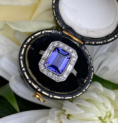 Art Deco Tanzanite And Diamond Ring Platinum 0.40ct + 3.20ct • £1895