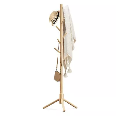 Wooden Coat Rack Stand With 8 Hooks New Zealand Pine Adjustable Coat Standing... • $32.81