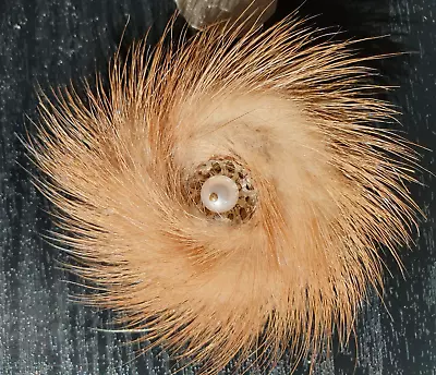 Vintage / Retro Mink Fur Swirl Brooch With Synthetic Pearl Centre • £10