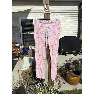 Munki Munki Womens Pj Pants XL Drawstring Pink Macaroon Pajamas Flannel Cotton • $21