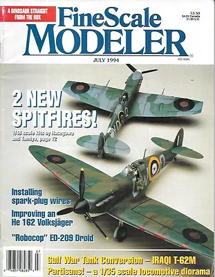 Fine Scale Modeler July 94 Spitfire Trumpeter He 162 Volksjager ED209 Robocop • $12.95