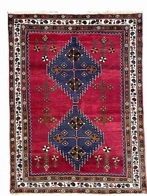 Vintage Kazak Rug Hand Made Tribal Caucasian Wool Red Carpet 6'4  X 4'9  Clean • £447.50