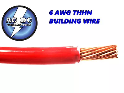Thhn 6 Awg Gauge Red Nylon Pvc Stranded Copper  Building Wire 50' • $67.94