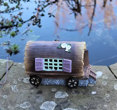 Solar Garden Decor Small Fairy House Pixie Log On Wheels Outdoor Ornament Home   • £10.95