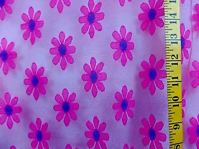 Fuchsia Flowers On Fuchsia See Thru  Mesh Polyester Fabric  By The 1/2 Yard • $2