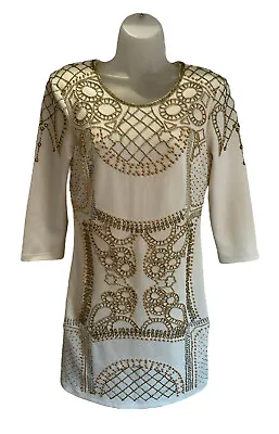 £31.49 • Buy BNWT Topshop Gold Embellished Beaded White Shift Dress UK 12 RRP £95