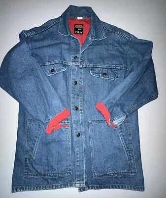 Vintage FILA Denim Jacket Adult L USA Made Rare 90s Jean Button Up Faded Casual • $99