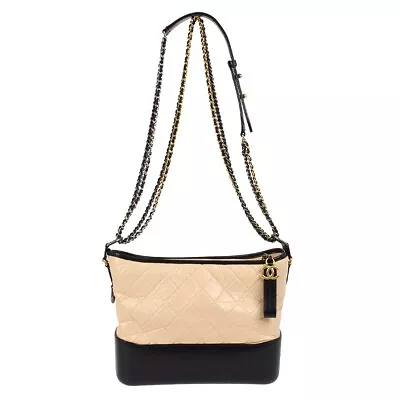 Chanel Beige Black Calfskin Gabrielle Shoulder Bag KK30126 • £1627.06