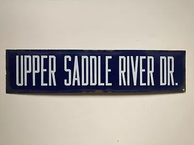 Vintage Porcelain Upper Saddle River Dr SIGN BERGEN CT NEW JERSEY 1930s Man Cave • $55