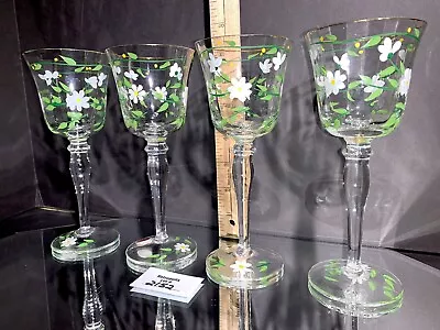 Vintage Romanian Daisy Floral Glass Wine Goblets Water Tea Hand Painted Vintage • $43.70