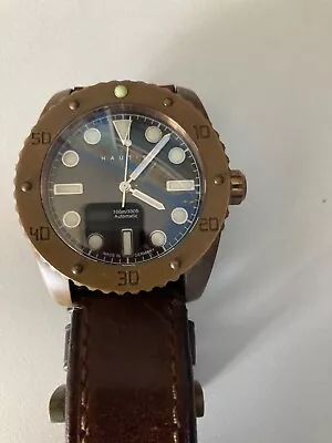 NEW Nautis Bronze-Matic Automatic Wrist Watch Blue Dial Genuine Leather Strap • $225