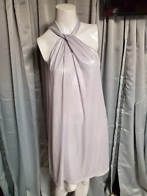 L-XL Shein Sleeveless Metallic Bodycon Mini Dress SPACE AGE SILVER MOD GOGO • $12.99