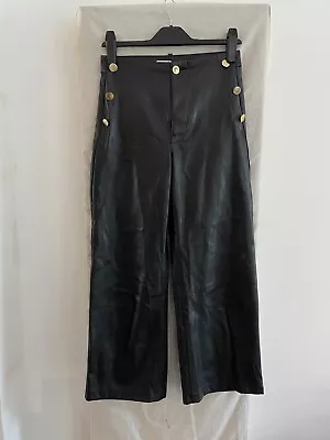 ZARA Black Faux Leather Wide Leg Trousers Size EUR 34 • £15