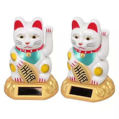 White Chinese Lucky Cat Decoration Waving Arm Solar Light Induction Statue Ne • $13.68