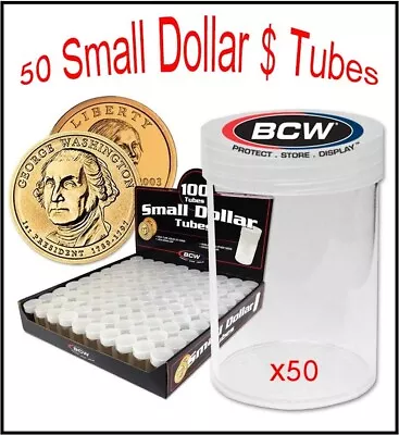 Lot Of 50 BCW Round Small Dollar Coin Tubes Screw Top Caps 50 New Free Shipping • $33.98