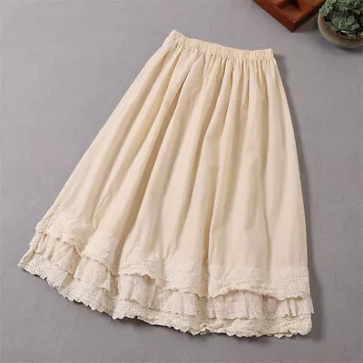 Skirt Petticoat Elastic Waist Swing A-line Underskirt Mori Casual Lady Lace Trim • £27.19