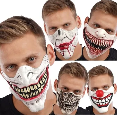 £6.99 • Buy Halloween Half Face Masks Clown Mask Scary Fancy Dress Costume Skeleton Teeth